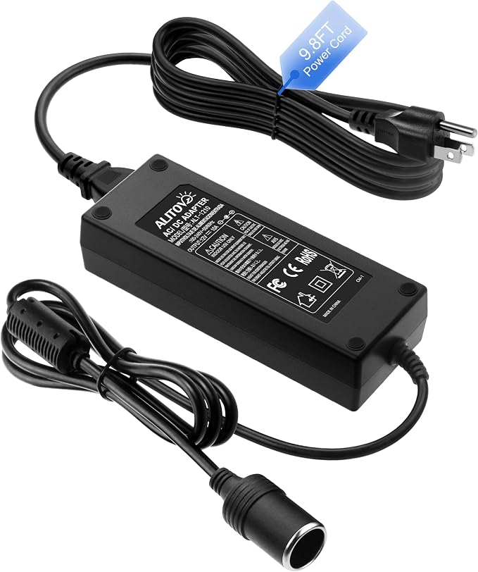 ALITOVE 110V to 12V Converter 12V 10A 13.5FT AC to DC Converter Car Cigarette Lighter Adapter to Wall Plug for Car Vacuum Cleaner,Portable Cooler Warmer,Air Pump and Other Car Devices Under 120W