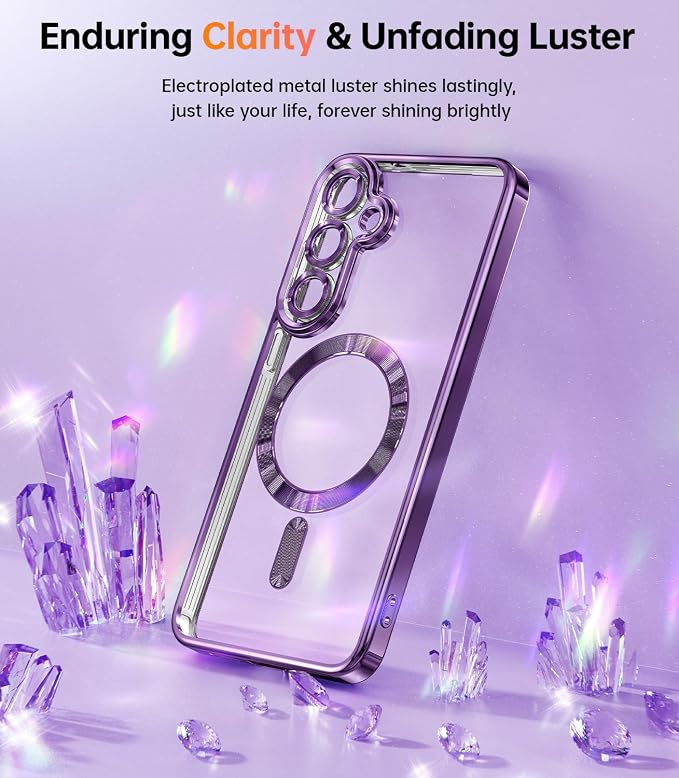 Meifigno Case Designed for Samsung Galaxy S25 6.2 inch, [Compatible with MagSafe] [2X HD Screen Protectors] [Glitter Card & Wrist Strap] Surround Lens Protection Case for Samsung Galaxy S25, Purple