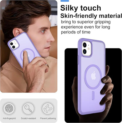Pilaru for iPhone 11 Case & iPhone XR Case [Compatible with Magsafe] Translucent Matte Magnetic Case with Screen Protector,SlimThin Shockproof Protective Cover for iPhone 11 & XR-Light Purple