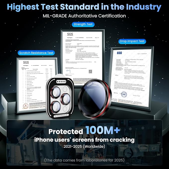 Uyiton for iPhone 17/16/15/14 (Pro Max & Pro) Camera Lens Protector - [Case-Friendly][Ultra-Thin] Military-Grade Tempered Glass Metal Camera Cover, Easy to Install, Black+Red