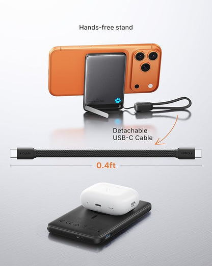 INIU for MagSafe Portable Charger, Ultra Slim 5000mAh Magnetic Power Bank, Qi2 Certified 15W Fast Charging, with USB C Cable & Stand, MagSafe Compatible Battery Pack, for iPhone 17 16 15 14 13 12 Only