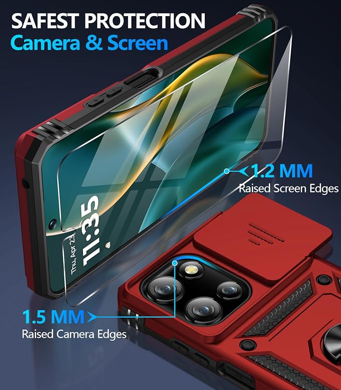 Taisairu for Motorola Moto G 2025/G 2026/G Play 2026 Case with Screen Protector & Slide Camera Lens Cover, Built-in Ring Stand Case for Moto G 2026/G 2025/G Play 2026 (Red)