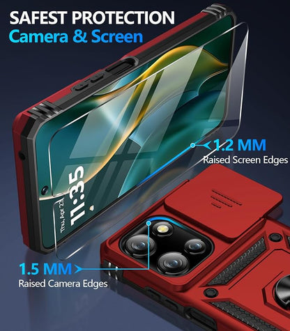 Taisairu for Motorola Moto G 2025/G 2026/G Play 2026 Case with Screen Protector & Slide Camera Lens Cover, Built-in Ring Stand Case for Moto G 2026/G 2025/G Play 2026 (Red)