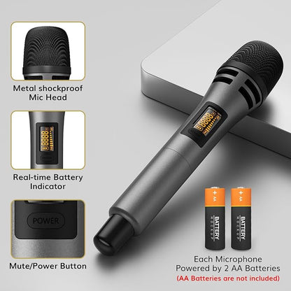 TONOR Wireless Microphones System with 8x12 Channels Cordless Handheld Microfono Inalambrico, 90 m/295FT UHF Range, Mics with Stable Signal, Quick Mute for Karaoke Singing Party Church Wedding