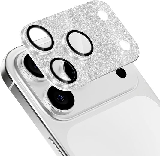 Camera Lens Protector for iPhone 17 Pro, Bling Glitter Camera Cover with 9H Tempered Glass Metal Ring, Anti-Scratch Lens Protector for iPhone 17 Pro (Glitter - Silver)