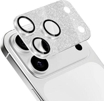 Camera Lens Protector for iPhone 17 Pro Max, Bling Glitter Camera Cover with 9H Tempered Glass Metal Ring, Anti-Scratch Lens Protector for iPhone 17 Pro Max (Glitter - Silver)
