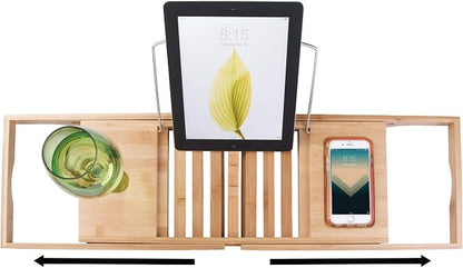 InterDesign Formbu Bathtub Caddy with Reading Tray, Wine, Tablet and Phone Holder - Natural