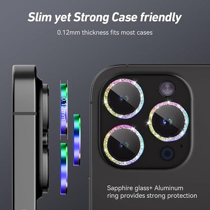Jeluse Camera Lens Protector for iPhone 17 Pro Max/17 Pro/16 Pro Max/16 Pro/15 Pro Max/15 Pro/14 Pro Max/14 Pro, 9H Tempered Glass Screen Protector Cover Alignment Kit Metal Individual Ring