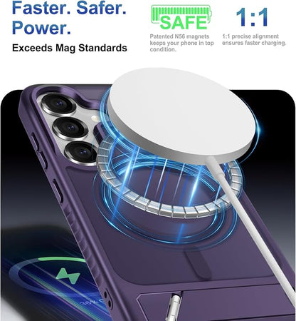 RMOCR for Samsung Galaxy S25 Plus Case with Screen Protector+Lanyard Wrist Strap,Magnetic Translucent Matte Rugged Slim Phone Cover Built in Invisible Kickstand [Fit for MagSafe],2025 Purple