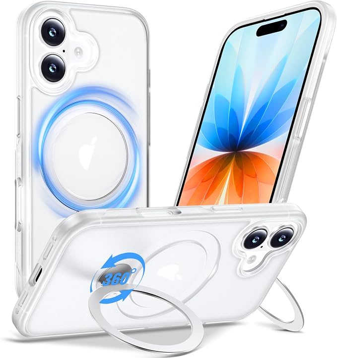 Anqrp 360° All-in-ONE Stand Case for iPhone 17 Case with Rotatable Magnetic Kickstand Ring Holder, Compatible with Mag-Safe, MIL-Grade Shockproof iPhone Phone Case Cover 6.3 inch, Mist Matte Clear