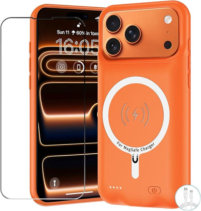 Battery Case for iPhone 17 Pro, 10000mAh Pack Rechargeable Charger Case Support Carplay with Wireless Charging Compatible for iPhone 17 Pro (6.3 inch) External Battery Charging Cover (Orange)