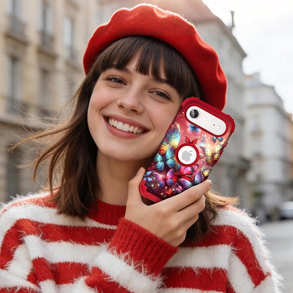 Hocase for iPhone Air Case 6.5", Heavy Duty Shockproof Protection Soft Silicone Rubber+Hard Plastic Bumpers Hybrid Protective Case for iPhone Air 2025 - Shimmering Butterflies in Red