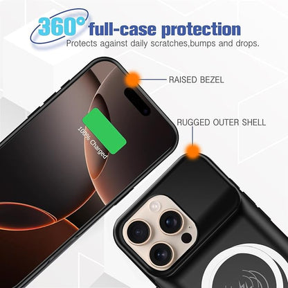 Battery Case for iPhone 16 Pro Max, 12000mAh Capacity Portable Charger Case Rechargeable Smart Battery Pack Compatible with iPhone 16 Pro Max 6.9 inch Charging Cover Support Wireless Charging-Black