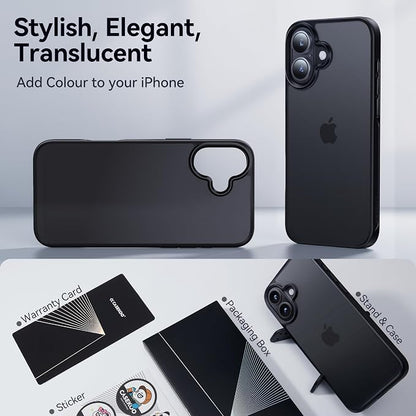 CASEKOO for iPhone 16 Case, [Never Yellow Technology] [Mil-Grade Drop Protection] Translucent Slim Cover Women Men for iPhone 16 Case Phone Case 6.1 inch, Frosted Black