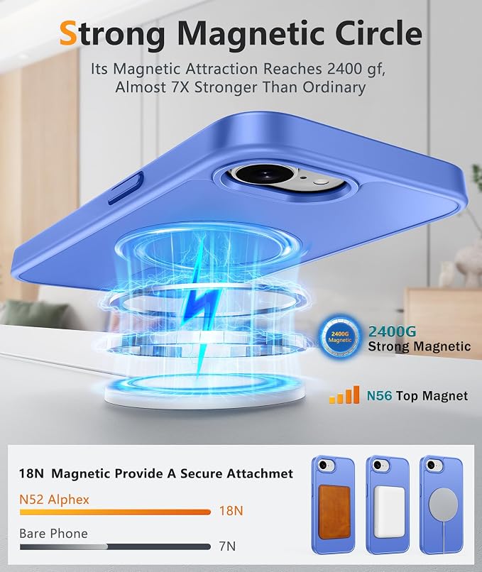 FNTCASE for iPhone 17e/ iPhone 16e Case, Fit for Magsafe, Screen Protector | Matte Magnetic Back, 14FT Military Grade Drop Protection, Shockproof Protective Phone Cover, Full Ultramarine
