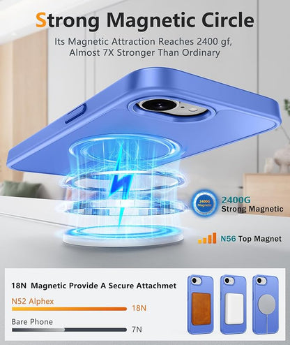 FNTCASE for iPhone 17e/ iPhone 16e Case, Fit for Magsafe, Screen Protector | Matte Magnetic Back, 14FT Military Grade Drop Protection, Shockproof Protective Phone Cover, Full Ultramarine