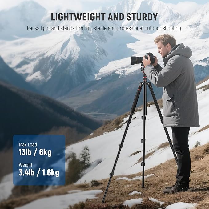 NEEWER Basics Camera Tripod Monopod, 77" Compact Lightweight Travel DSLR Video Stand, 360° Ball Head, Arca Type QR Plate, Reversible Legs & Inverted Central Axis, 13lb Max Load, TP08