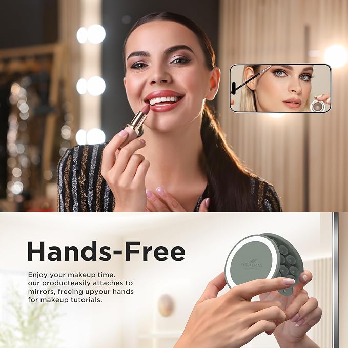 Magnetic Suction Cup Phone Mount with MagSafe, Silicone Hands-Free Grip Holder for iPhone Case and Android, Mirror Shower Phone Stand for Makeup FaceTime Gym Kitchen Bathroom, Calke Green