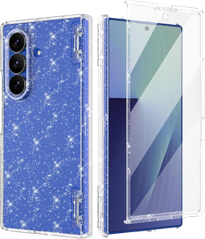 Btscase for Samsung Galaxy Z Fold 7 Case,Built in Front Screen Protector,Gold Glitter Marble Pattern Hard PC Slim Shockproof Full Body Drop Protective Case for Galaxy Z Fold 7 5G, Clear Glitter