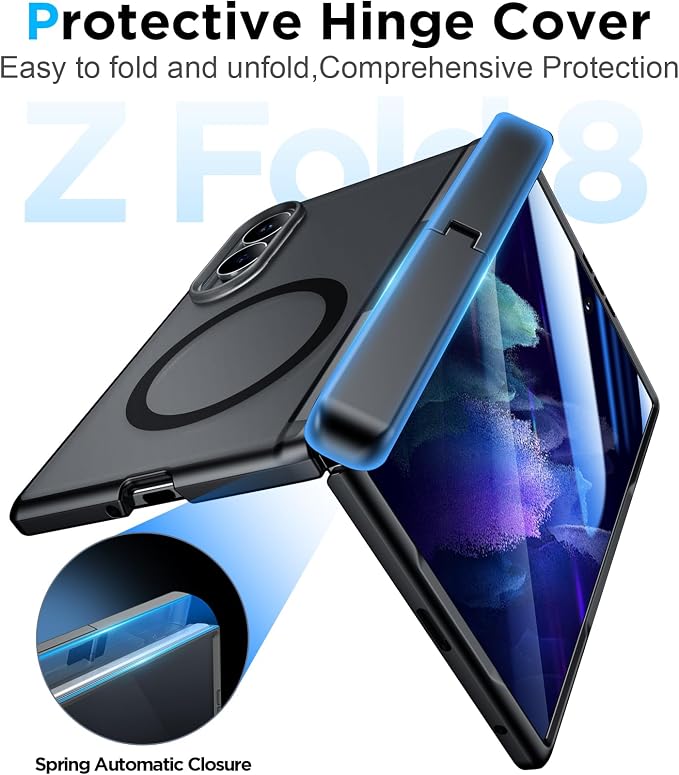 for Samsung Galaxy Z Fold 8 Case,[Compatible with MagSafe][Built-in HD Screen Protector & Kickstand][Hinge Protection] Translucent Matte Full-Body Shockproof Phone Case for Z Fold 8 Wide,Black