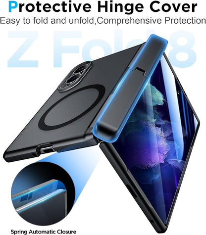 for Samsung Galaxy Z Fold 8 Case,[Compatible with MagSafe][Built-in HD Screen Protector & Kickstand][Hinge Protection] Translucent Matte Full-Body Shockproof Phone Case for Z Fold 8 Wide,Black