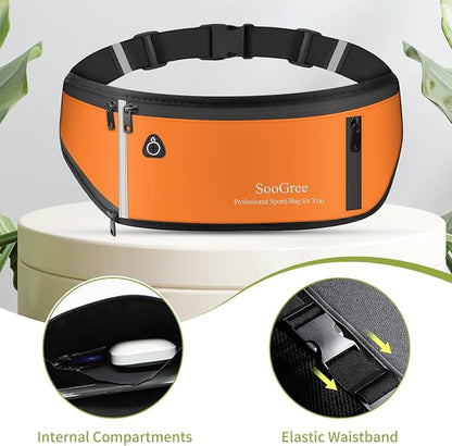 SooGree Slim Running Belt Fanny Pack, Resistant Waist Pack Money Belt Bag for Hiking Cycling Workout, Gym Phone Holder with Adjustable Strap (Orange)