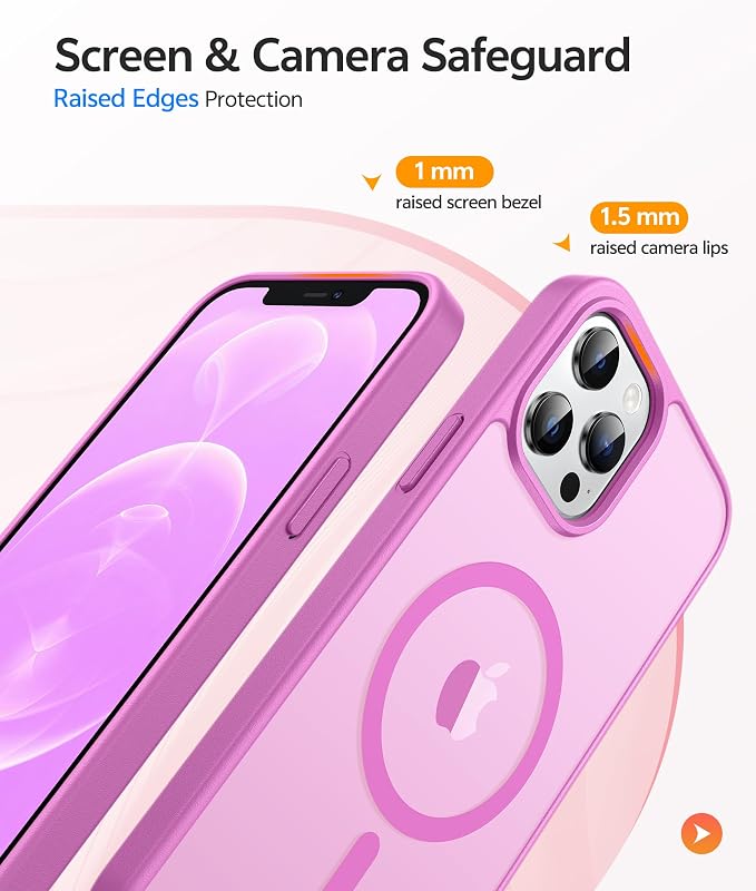 FNTCASE for iPhone 12 Pro Max Case: [Compatible with Magsafe] Translucent Matte Magnetic Phone Cover - Military Grade Drop Protection Shockproof Protective Cases - Pink
