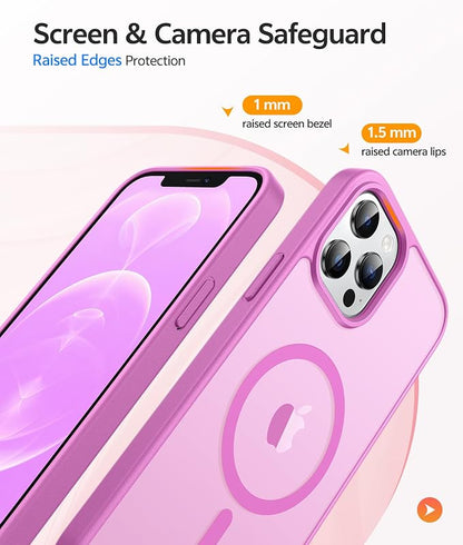FNTCASE for iPhone 12 Pro Max Case: [Compatible with Magsafe] Translucent Matte Magnetic Phone Cover - Military Grade Drop Protection Shockproof Protective Cases - Pink