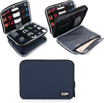 BUBM Double Layer Electronics Organizer, Travel Gadget Bag for Cables, Memory Cards, Flash Hard Drive and More, Fit for iPad or Tablet(up To 9.7")--Large, Dark Blue | Travel Gadget Bag For Cables, Memory Cards, Flash Hard Drive and More, Fit For iPad o...