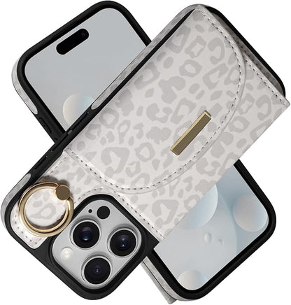Keallce Wallet Case for iPhone 16 Pro Max 6.9'', Flip Case with Card Slots, Ring Holder Kickstand, PU Leather Protective Folio Cover for Women, Leopard
