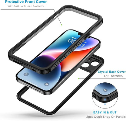 Lanhiem for iPhone 14 Case, IP68 Waterproof Dustproof with Built-in Screen Protector, Rugged Full Body Shockproof Phone Cover for iPhone 14, 6.1 inch (Black)