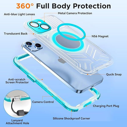 WIFORT for iPhone 15 Waterproof Case, [IP68 Underwater Dustproof][Built-in Screen][15FT Military Shockproof], 360 Full Body Sealed Protection Cover Magnetic Frosted Phone Case, 6.1" Teal