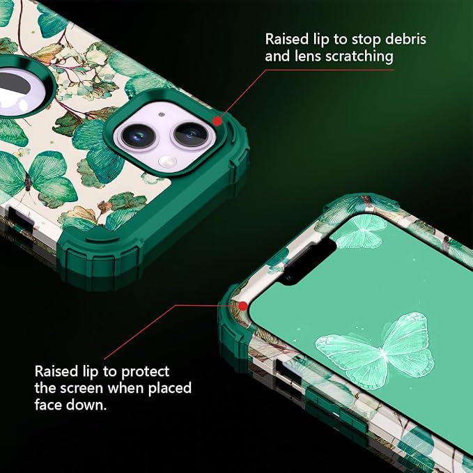 Casetego for iPhone 13 Case,iPhone 14 Case,Three Layer Heavy Duty Sturdy Shockproof Protection Full Rugged Hard PC+Soft TPU Bumper Protective Girls Case for Apple iPhone 13/14 6.1 inch,Sap Green
