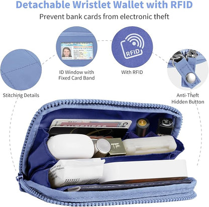 Tiostep Clip and Go Strap for Phone with Wallet Crossbody Phone Lanyard with Anti-Theft Zipper Pouch Detachable Quilted Wrist Wallet with RFID and ID Window for Daily Travel. Blue