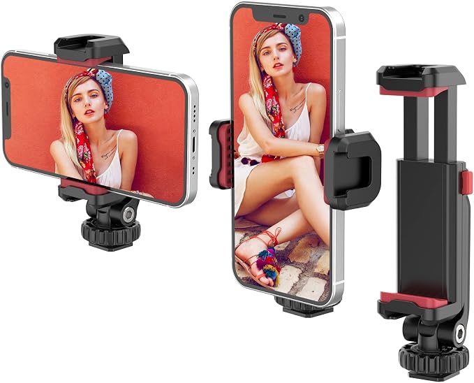 ULANZI ST-06S Phone Tripod Mount, Universal Smartphone Mount Adapter with 2 Cold Shoe, 360° Rotates Adjustable Cell Phone Clip Clamp Holder, Compatible with iPhone 17/16/15, Samsung Galaxy Cell Phones