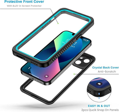 Lanhiem for iPhone 13 Case, IP68 Waterproof Dustproof Shockproof Cases with Built-in Screen Protector, Full Body Sealed Protective Front and Back Cover for iPhone 13, 6.1 inch (Blue)