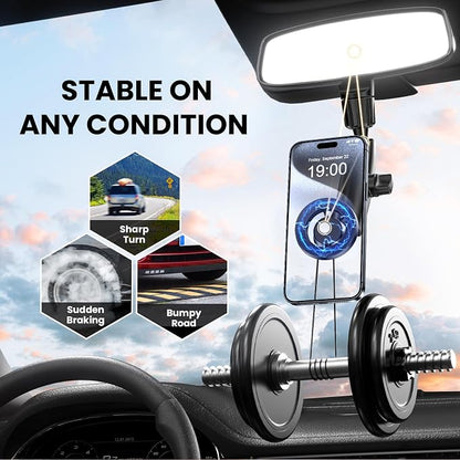 Magnetic Phone Holder for Car, Rear View Mirror Phone Holder, 360° Rotating Car Phone Mount, Compatible with iPhone 17/16/15/14/13/12 Series and All Phones with Magsafe Case or Metal Ring