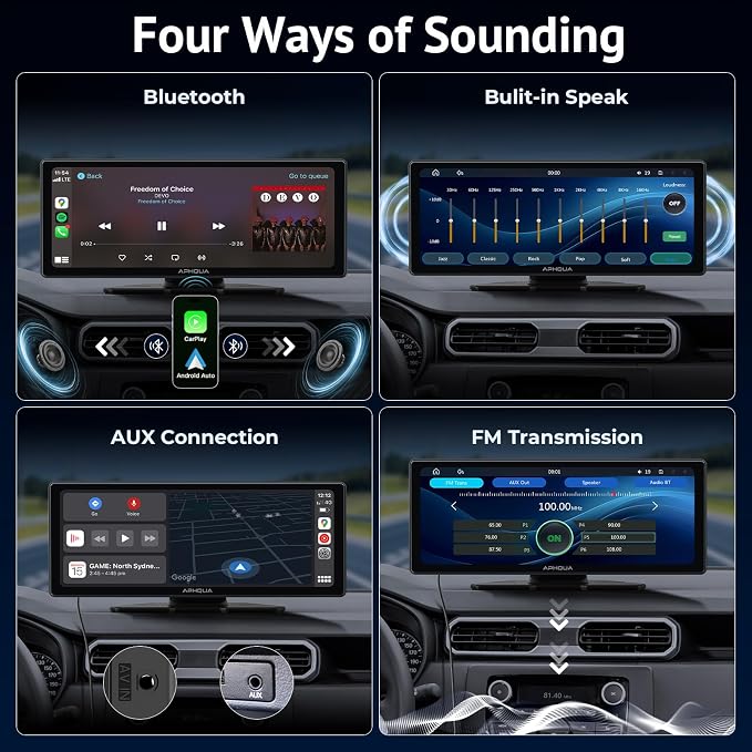 10.26 Inch Wireless Apple CarPlay & Android Auto Screen with Backup Camera,Portable Touch Display with Bluetooth FM AUX USB,Voice Control Multimedia Stereo for 99% Car Truck SUV