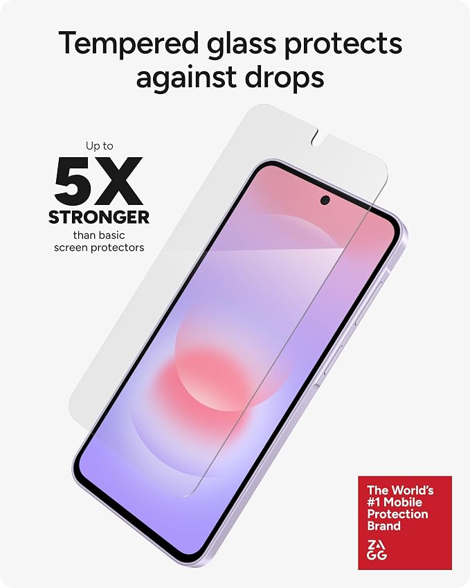 ZAGG Glass Elite Samsung Galaxy A37 5G Screen Protector - 5x Stronger Tempered Glass, Fingerprint Scanner Compatible, 30% Recycled Glass, InvisibleShield, Easy Install PerfectFit