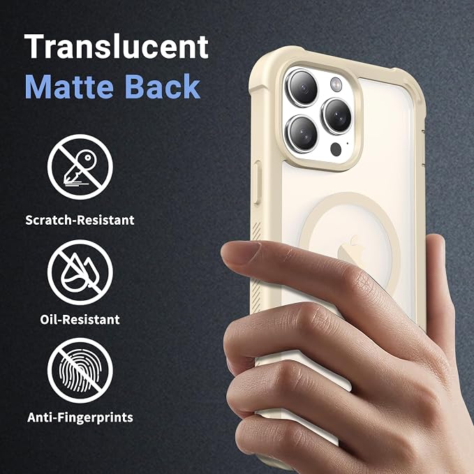 jaroco Magnetic for iPhone 14 Pro Max Case, [Compatible with MagSafe][Military Grade Drop Protection][Heavy Duty Protection][Non-Slip][Shockproof] 2-Layer Durable Bumper Phone Case 6.7''-Antique White