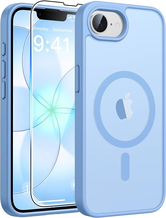 FNTCASE for iPhone 17e Case: iPhone 16e Phone Case [Compatible with Magsafe] Translucent Matte Cases with [Screen Protector] Military Grade Shockproof Protective Phone Cover - Light Blue
