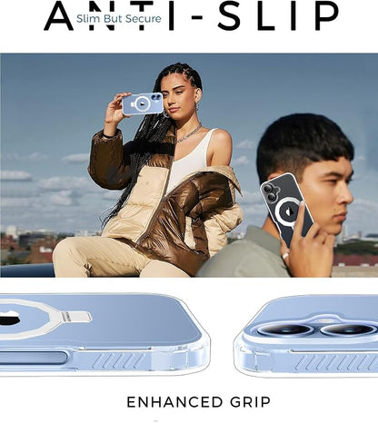 for iPhone 17 Case with Screen Protector, Built-in Seamless Stand, [Compatible with MagSafe] Protective Shockproof Phone Case, Magnetic Slim Cover for iPhone 17 6.3 Inch - Clear