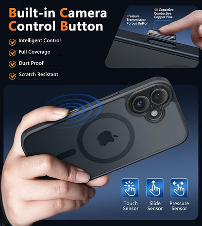 FNTCASE for iPhone 16 Case: Camera Control Capture Protection Magnetic Matte Translucent Phone Case | Military Grade Drop-Proof Shockproof Thin Rugged Protective Cover