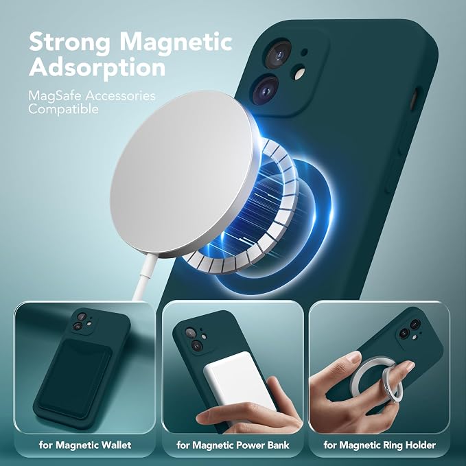 Magnetic for iPhone 12 Case, Compatible with MagSafe, [Full Camera Protection][Screen Protector] Silicone Shockproof Protective Phone Case for iPhone 12 6.1", Deep Blue