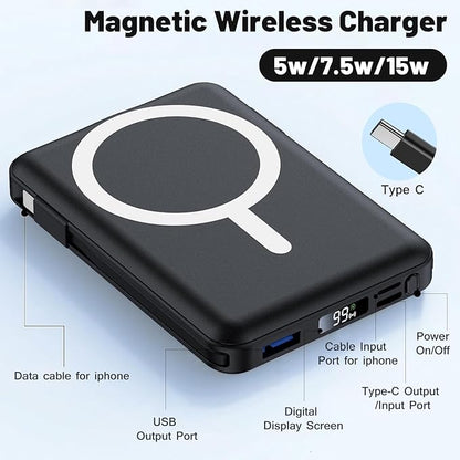 Azmuth for MagSafe Portable Charger, 10000mAh Magnetic Power Bank with 20W PD USB-C Fast Charging LED Display for MagSafe Battery Pack, Magnetic Travel Charger for iPhone 17/16/15/14/13/12 Series