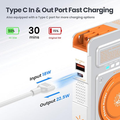 for Magsafe Battery Pack 10000mAh,5-in-1 Magnetic Portable Charger with Wall Plug, Wireless Power Bank for Apple Watch,22.5W Fast Charging PowerBank for iPhone 17 Pro Max/16/15/14/13/12