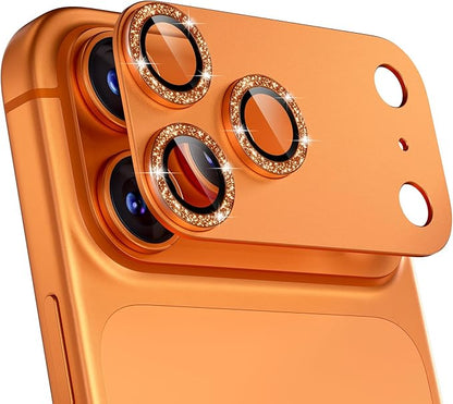 beuxece Compatible for iPhone 17 Pro Camera Lens Protector, Matte Metal Tempered Glass Rear Camera Screen Cover Accessories [Military Grade Shatterproof] [Strong Adsorption] - Glitter Orange