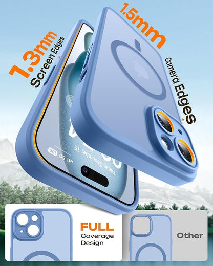 TOCOL Magnetic for iPhone 15 Plus Case, Upgraded Full Camera Protection, Compatible with Magsafe, Drop Protection, Translucent Matte Back Bumper Phone Cover 6.7-Inch (Light Blue)
