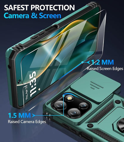 Taisairu for Motorola Moto G 2025/G 2026/G Play 2026 Case with Screen Protector & Slide Camera Lens Cover, Built-in Ring Stand Case for Moto G 2026/G 2025/G Play 2026 (Green)