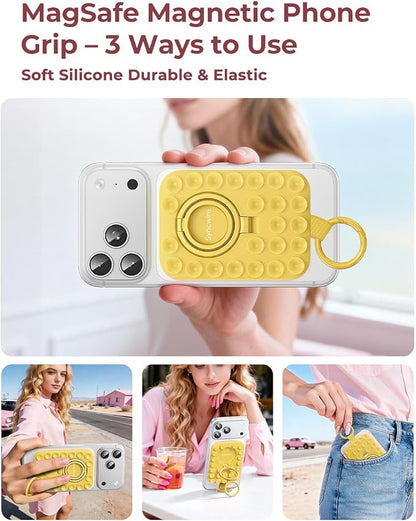 Syncwire Magnetic Suction Phone Mount for MagSafe, Silicone Octo Cup Buddy Sticky Grip Ring Holder, Hands-Free/Selfie/Video for TikTok & Instagram Influencer/Creator, iPhone Compatible,Sunshine Yellow